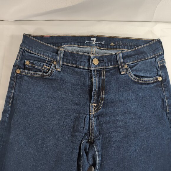 7 For All Mankind Jeans 27 The Skinny Blue Dark Wash Denim Pants Midrise - Picture 3 of 13